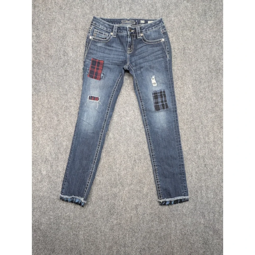 Miss Me Girls‎ Size 14 Blue Denim Ankle Skinny Patchwork Jeans Preppy Fall